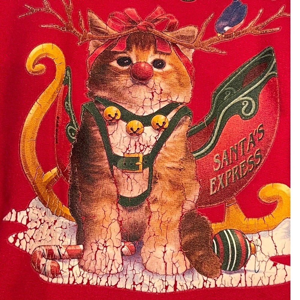 Vintage Air Waves Christmas Cat Sweatshirt But Santa I Want to Help 90s XL? - Picture 5 of 11